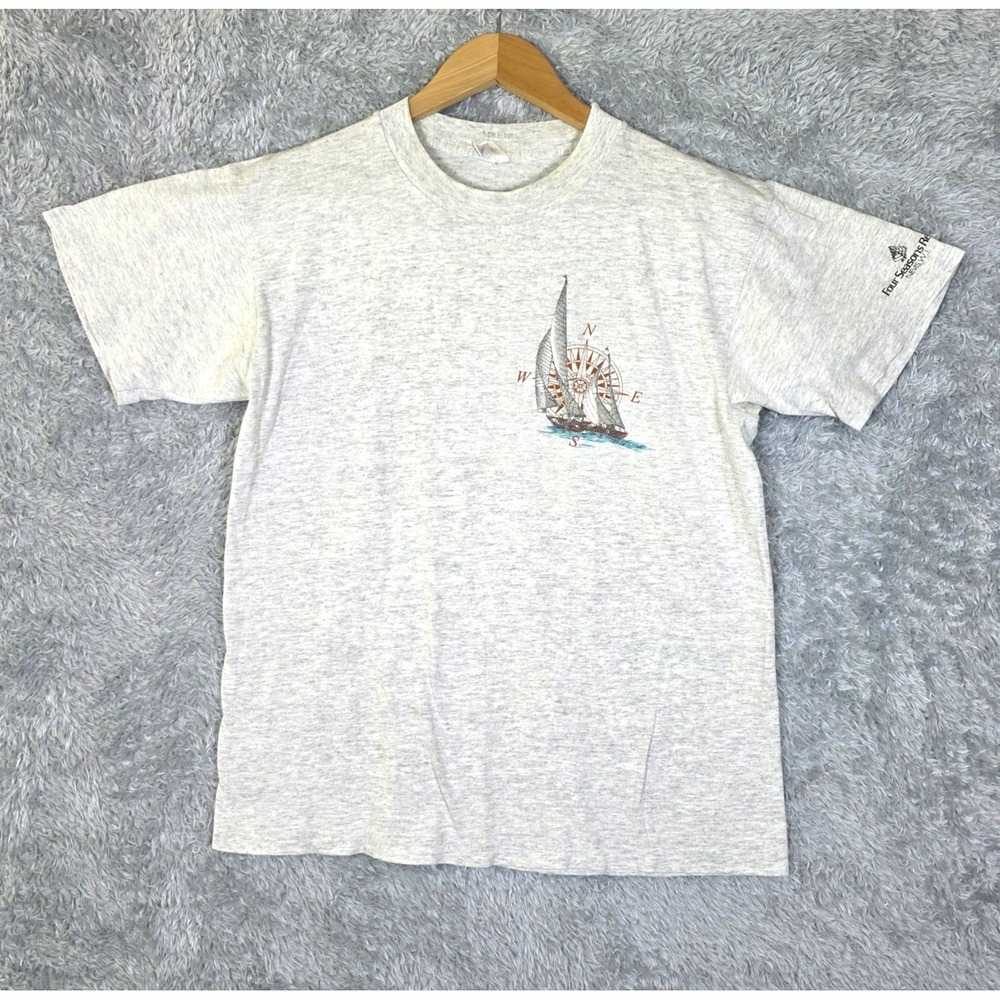 Vintage 90s Four Seasons Resort Nevis WI T Shirt Single Stitch Map Sailboat M